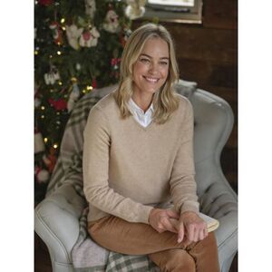 WoolOvers Womens/Ladies Cashmere V Neck Sweater / Camel